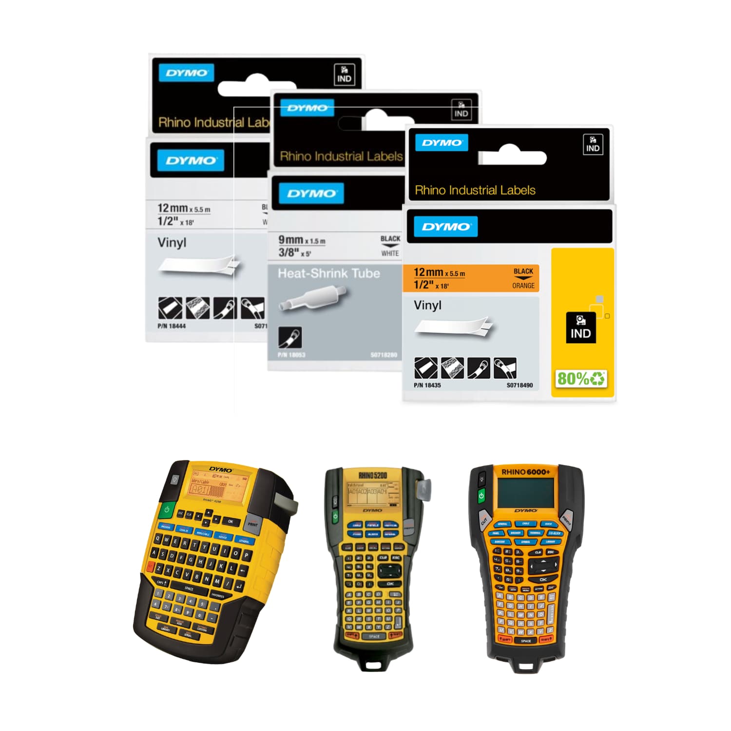 Cinta Dymo Rhino en vinilo de 24 mm fondo blanco